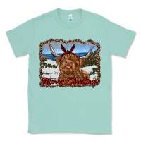 Seafoam merry christmas highland cow with farm Classic Tee - RanaPortraitStore