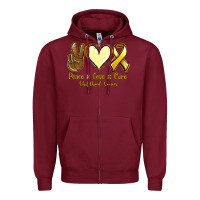 Burgundy Peace Love Cure Childhood Cancer Zipper Hoodie - Jasminsmagicworld