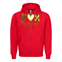 Red Peace Love Cure Childhood Cancer Zipper Hoodie - Jasminsmagicworld