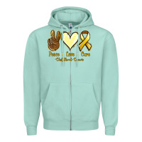 Seafoam Peace Love Cure Childhood Cancer Zipper Hoodie - Jasminsmagicworld