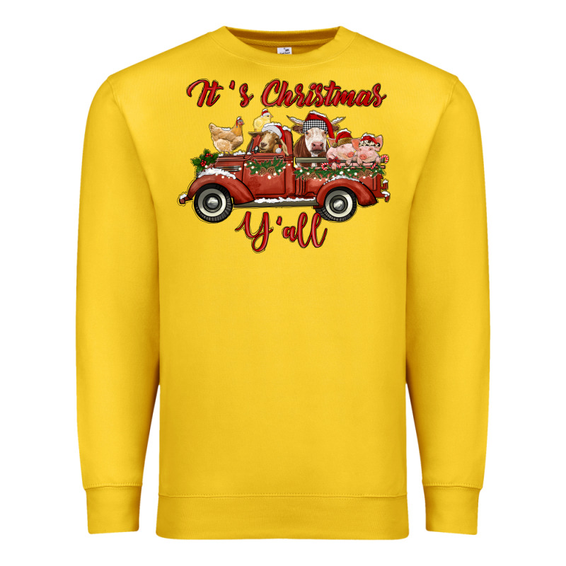 It's Christmas Y'all Truck With Farm Animals Premium Sweatshirt by RanaPortraitStore | Teevron