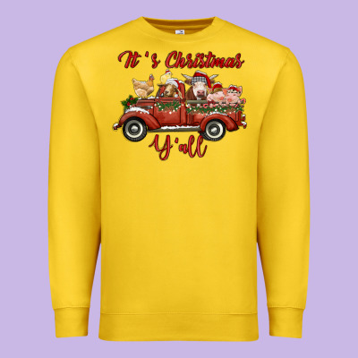 It's Christmas Y'all Truck With Farm Animals Premium Sweatshirt Designed By Ranaportraitstore