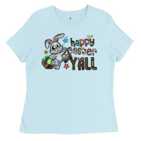 Baby Blue Happy Easter Y'all Ladies Tee - CowhideDigitalArt