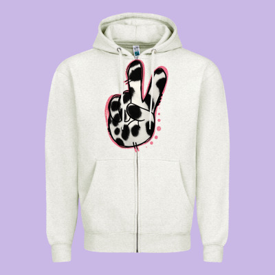 Black White Dalmatian Peace Sign Zipper Hoodie Designed By Jasminsmagicworld