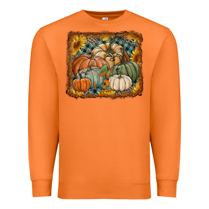 Pumpkins With Sunflowers Premium Sweatshirt by RanaPortraitStore | Teevron