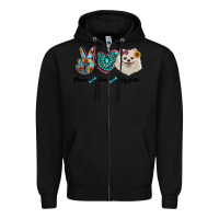 Black peace love pomeranian Zipper Hoodie - RanaPortraitStore