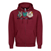 Burgundy peace love pomeranian Zipper Hoodie - RanaPortraitStore