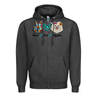Charcoal Heather peace love pomeranian Zipper Hoodie - RanaPortraitStore