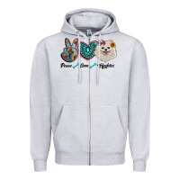 Heather Grey peace love pomeranian Zipper Hoodie - RanaPortraitStore