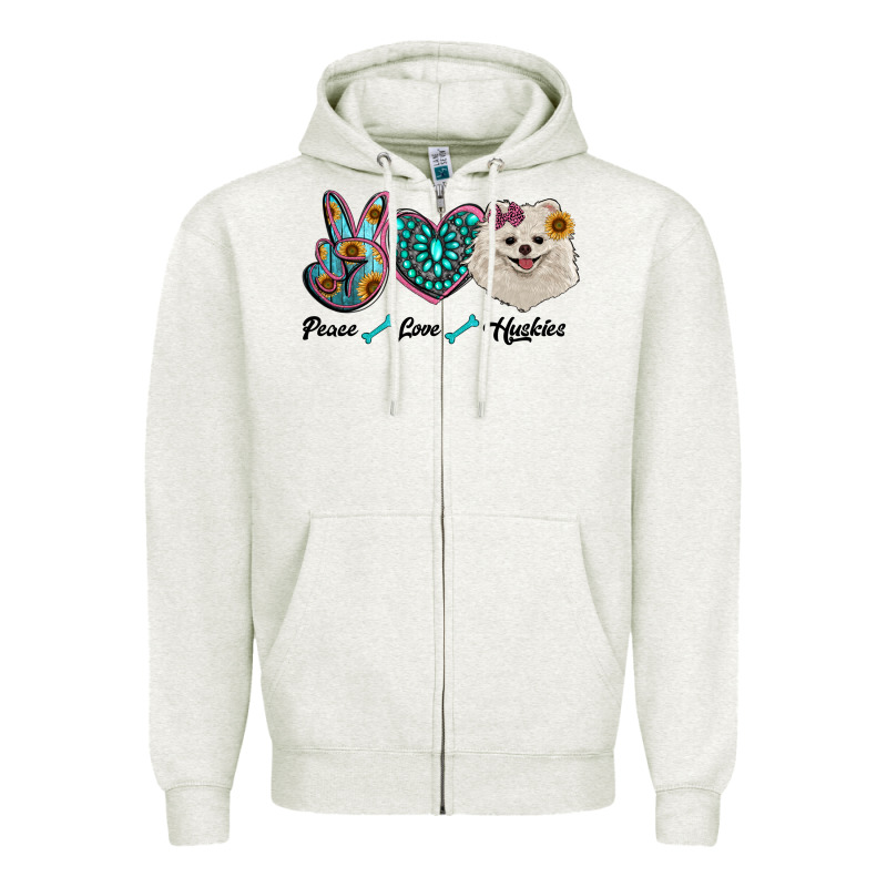 Peace Love Pomeranian Zipper Hoodie by RanaPortraitStore | Teevron