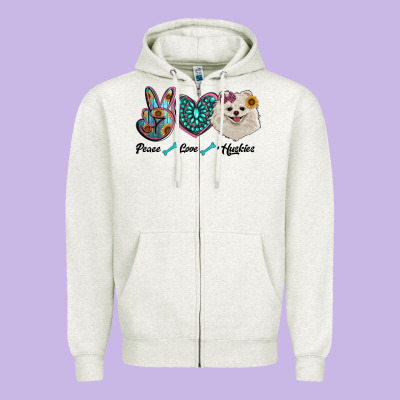 Peace Love Pomeranian Zipper Hoodie Designed By Ranaportraitstore