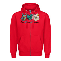 Red peace love pomeranian Zipper Hoodie - RanaPortraitStore