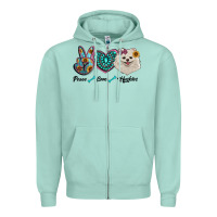 Seafoam peace love pomeranian Zipper Hoodie - RanaPortraitStore