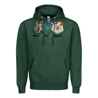 Sports Green peace love pomeranian Zipper Hoodie - RanaPortraitStore