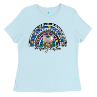 Baby Blue happy easter rainbow Ladies Tee - CowhideDigitalArt