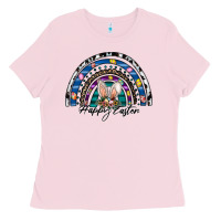 Bubblegum Pink happy easter rainbow Ladies Tee - CowhideDigitalArt