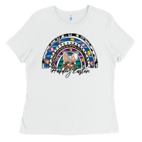 White happy easter rainbow Ladies Tee - CowhideDigitalArt