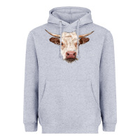 Heather Grey hereford cow head Heavyweight Hoodie - RanaPortraitStore