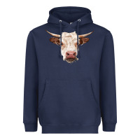 Navy hereford cow head Heavyweight Hoodie - RanaPortraitStore