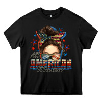 Black All American mama messy bun 4th of july Heavy Core Tee - FaDigitalArtStudio