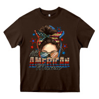 Chocolate Brown All American mama messy bun 4th of july Heavy Core Tee - FaDigitalArtStudio