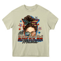 All American Mama Messy Bun 4th Of July Heavy Core Tee | Teevron