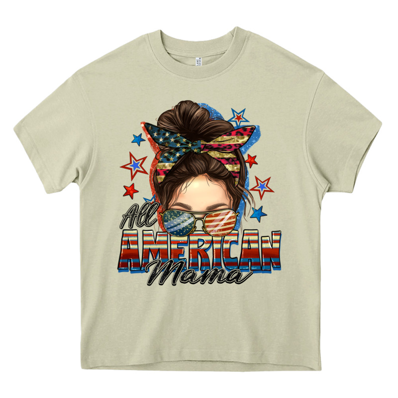 All American Mama Messy Bun 4th Of July Heavy Core Tee by FaDigitalArtStudio | Teevron