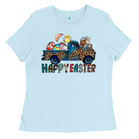 Baby Blue Happy Easter truck Ladies Tee - CowhideDigitalArt