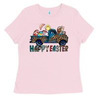 Bubblegum Pink Happy Easter truck Ladies Tee - CowhideDigitalArt