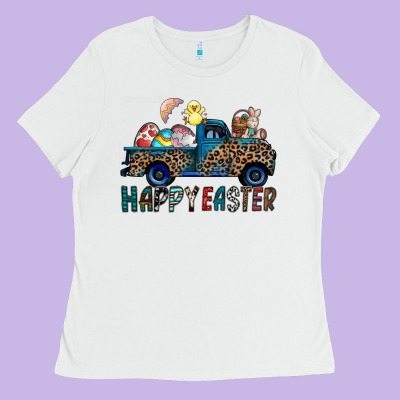Happy Easter Truck Ladies Tee Designed By Cowhidedigitalart
