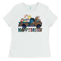 White Happy Easter truck Ladies Tee - CowhideDigitalArt