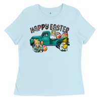 Baby Blue Happy Easter truck Ladies Tee - CowhideDigitalArt