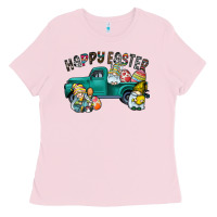 Bubblegum Pink Happy Easter truck Ladies Tee - CowhideDigitalArt