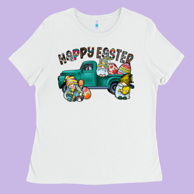 Happy Easter Truck Ladies Tee Designed By Cowhidedigitalart