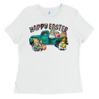 White Happy Easter truck Ladies Tee - CowhideDigitalArt