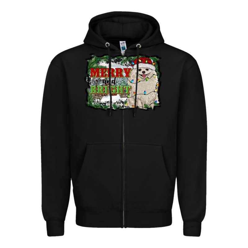 Merry And Bright Pomeranian Zipper Hoodie by RanaPortraitStore | Teevron