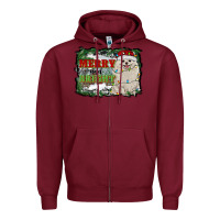 Burgundy merry and bright pomeranian Zipper Hoodie - RanaPortraitStore