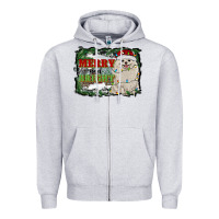 Heather Grey merry and bright pomeranian Zipper Hoodie - RanaPortraitStore