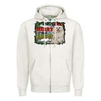 Oatmeal Heather merry and bright pomeranian Zipper Hoodie - RanaPortraitStore