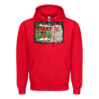 Red merry and bright pomeranian Zipper Hoodie - RanaPortraitStore