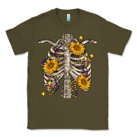 Army Green Mardi Gras chest sunflowers skeleton Classic Tee - FaDigitalArtStudio