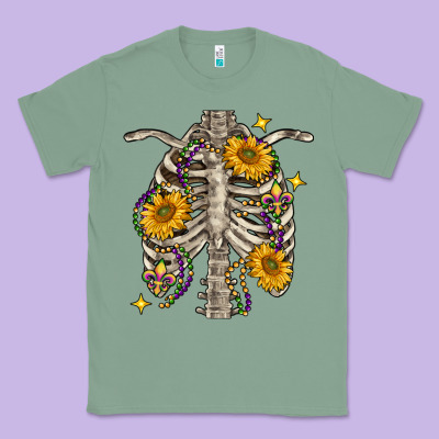 Mardi Gras Chest Sunflowers Skeleton Classic Tee Designed By Fadigitalartstudio