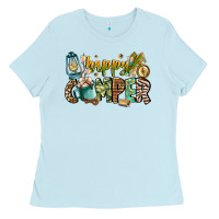Baby Blue happy camper Ladies Tee - CowhideDigitalArt