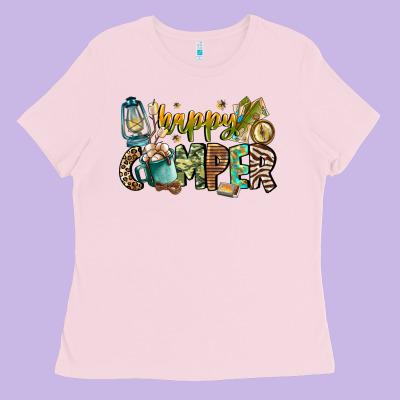 Happy Camper Ladies Tee Designed By Cowhidedigitalart