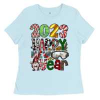 Baby Blue 2023 Happy New Year Ladies Tee - CowhideDigitalArt