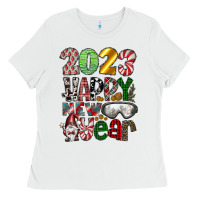 White 2023 Happy New Year Ladies Tee - CowhideDigitalArt