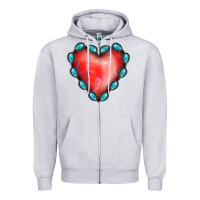 Heather Grey Gemstone Red Heart Zipper Hoodie - Jasminsmagicworld