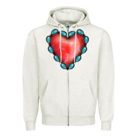 Oatmeal Heather Gemstone Red Heart Zipper Hoodie - Jasminsmagicworld