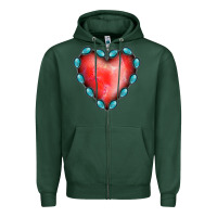 Sports Green Gemstone Red Heart Zipper Hoodie - Jasminsmagicworld