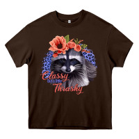 Chocolate Brown Classy But A Little Thrashy Racoon With Flowers Heavy Core Tee - Jasminsmagicworld